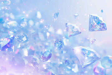 Wall Mural - shiny crystals on a blue background.