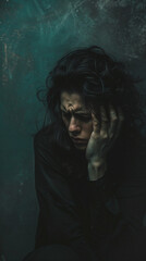 Wall Mural - close up depressive person 