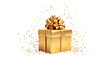 © hamad - Golden gift box with confetti transparent background.
