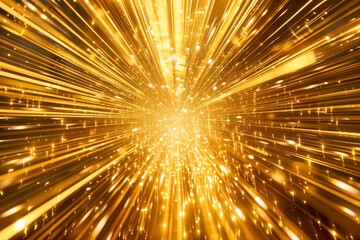 Poster - bright yellow and black background filled with a multitude of dazzling lights, bright gold rays burs