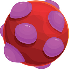 Poster - cartoon red planet with purple craters from asteroid impact floating in open space