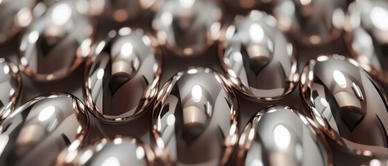 Poster - Close-up of a bunch of shiny metallic spheres. AI.