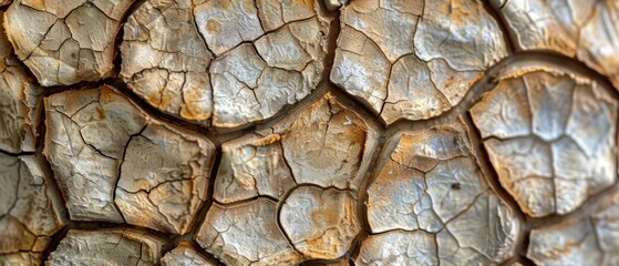 Poster - Close-up of cracked earth showing a variety of shapes and textures. AI.