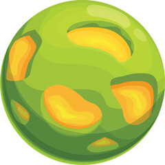 Poster - cartoon illustration of a bright green planet with yellow craters, perfect for any project needing a