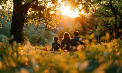 Wall Mural - A family is enjoying a picnic in the park. AI.