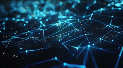 Poster - Abstract high tech blue glowing lines with dots and plexus triangles, abstract background. High quality photo