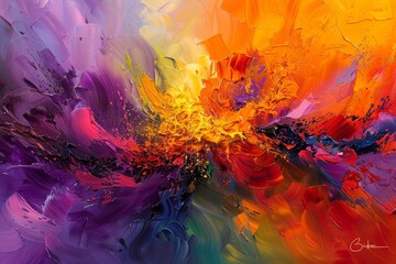 Poster - Intense burst of energy in a vibrant color palette with a variety of hues and tones, Burst of energy in a vibrant color palette