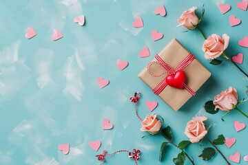 Wall Mural - gift box on table with collection of items and decoration arround