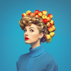 Wall Mural - portrait of a woman with colorful apples