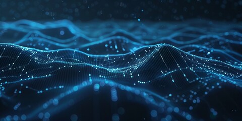 Poster - Abstract high tech blue glowing lines with dots and plexus triangles, abstract background. High quality photo