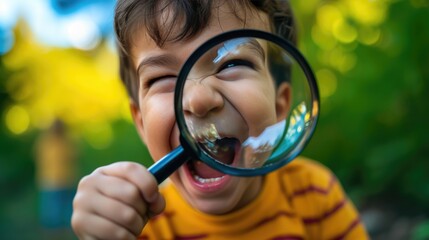 Close-Up of Laughing Kid Investigating