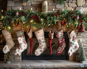 Canvas Print - a fireplace decorated with stockings and christmas decorations