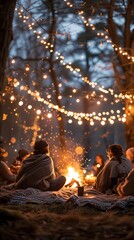 Wall Mural - a group of people sitting around a campfire