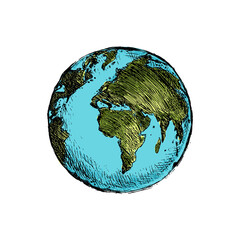 Wall Mural - Globe sketch. Hand drawn earth planet with continents and oceans. Doodle world map vector illustration. Planet and world sketch map with ocean and land.