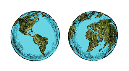 Wall Mural - Globe sketch. Hand drawn earth planet with continents and oceans. Doodle world map vector illustration. Planet and world sketch map with ocean and land.