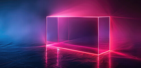 Poster - Geometric neon figure on a dark background. Laser glow. Neon background
