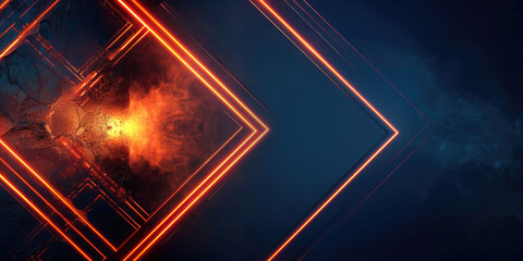 Poster - Abstract background with neon geometric rays on a black background with empty space for text. Banner Copy space for text