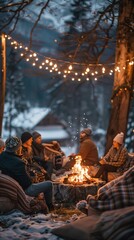 Wall Mural - a group of people sitting around a campfire