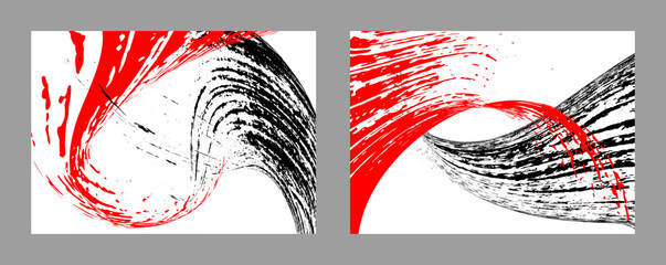 Wall Mural - Strokes of black and red paint on a white background. Set of two templates. Graffiti element. Design template for the design of banners, posters, booklets, covers, magazines. EPS 10