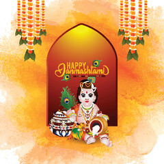 Wall Mural - Happy krishna janmashtami celebration greeting