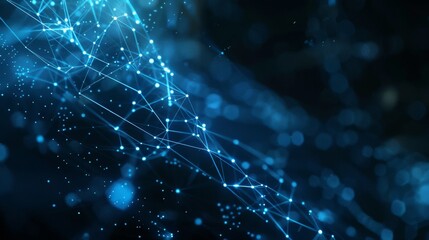 Poster - Abstract high tech blue glowing lines with dots and plexus triangles, abstract background. High quality photo