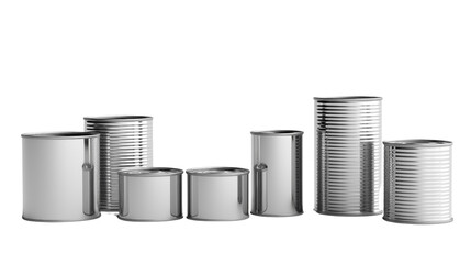 Wall Mural - Set of metal tin cans with blank labels transparent background.