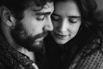 Poster - A black and white capture of a man and a woman sharing an intimate embrace, Celebrating the unique connection and intimacy of a married couple