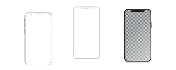 Poster - smartphone mockup in clay, outline, flat style screen. mobile phone vector. phone mock up Isolated on White Background. Vector illustration