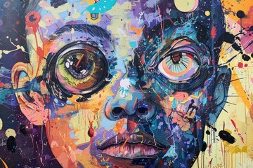 Sticker - Detailed painting capturing a persons facial features up close, Celebrating unique personalities and individual quirks in a painting