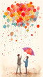© Marin Zhu - Two people holding colorful balloons and an umbrella representing friendship appreciation concept
