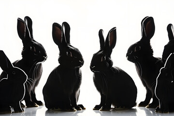 Canvas Print - black silhouettes of easter bunnies isolated on a white background