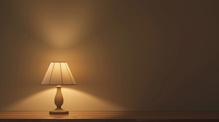 Wall Mural - luminous lamp on wood surface by beige wall in dim space