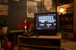 © pressmaster - Close-up shot focusing on retro TV gaming setup with eighties eight bit arcade video gamein cozy living room, highlighting vintage technology and nostalgic decor elements
