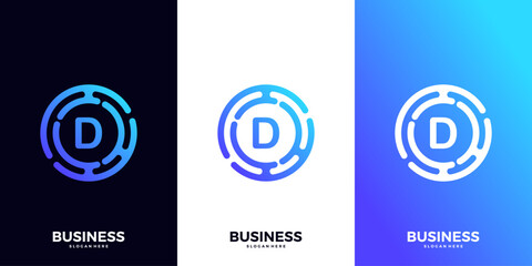 Letter D gradient tech logo design template. Abstract global symbol with circle connection logo.