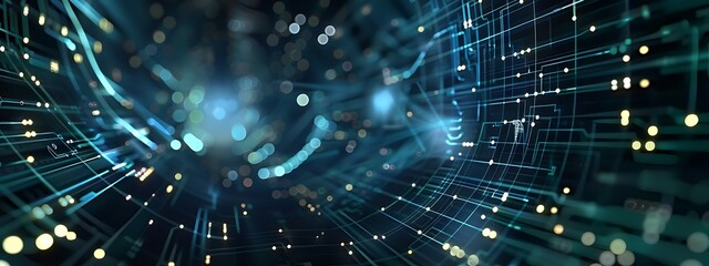 Fototapete - Digital backdrop ideal for technological workflows, neural networks, AI, data transmission and security, digital archiving, multimedia presentations, scientific research, education, and