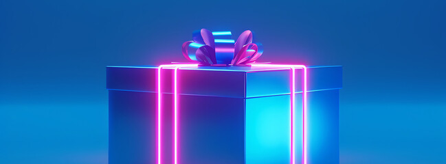 Wall Mural - blue glowing gift, AI generated