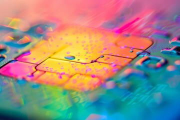 Poster - Close-up view of a computer keyboard covered in drops of water, Colorful and vibrant background of a credit card