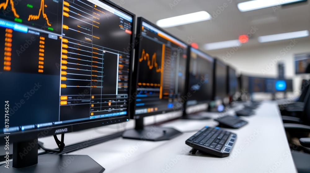 Detailed image of a dispatch control center, featuring diverse ...