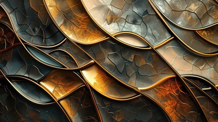 Fototapete - Abstract Background, textured surfaces with metallic accents of gold and bronze, creating a rich and luxurious visual effect with intricate, reflective textures.