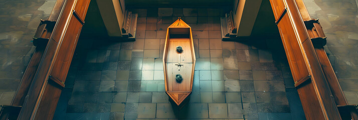 Wall Mural - closeup detail shot of a coffin at a funeral, shot from above