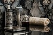 © Zain - A luxury shaving kit with a backdrop of dark marble and silver accents