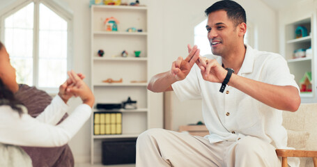 Girl, kid and therapist for speech therapy, communication and articulation practice for verbal disorder. Man, child and sign for technique or skill for vocal development, activity and exercise.