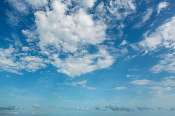 sky blue, cloudy background, horizon, clear spring sky in the morning on the beach, panoramic banner
