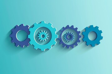 Poster - Four gears, three blue and one green, arranged on a blue background, Continuous integration and feedback loops