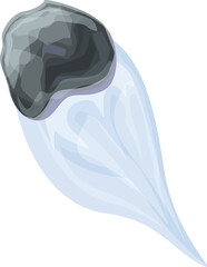 Poster - gray meteorite falling down with blue trail on white background