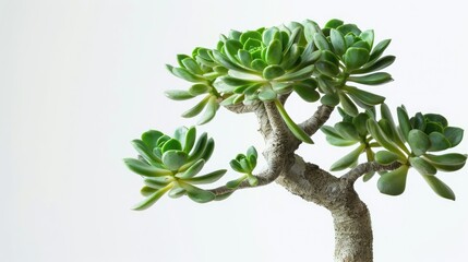 Succulent plant known as money tree Crassula ovata studio shot on white background