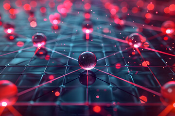 Poster - Grid surface. Abstract science or technology background. Digital background with glowing particles and lines. Big data visualization. Illustration for cover, brochure or presentation.