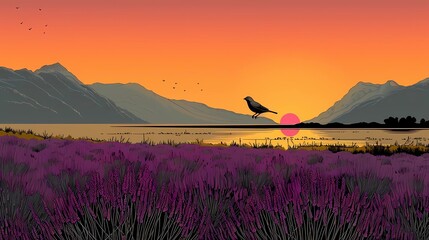 Poster - sunrise in the mountains illustration 