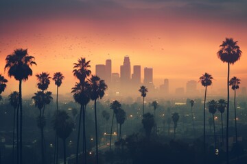 Sticker - Tropical Urban Oasis Birds-Eye View of LA's Morning Glow.jpeg