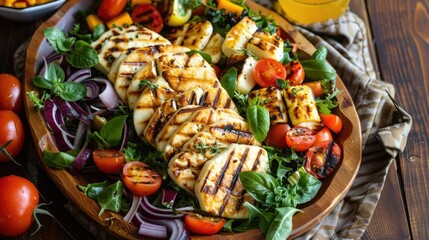 Canvas Print - Grilled halloumi cheese salad platter